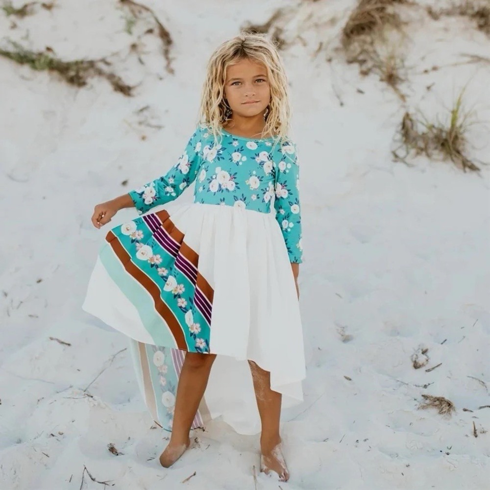 Oopsie Daisy‎ Girl's Teal Hi Lo Rainbow Dress Size 12 NWT